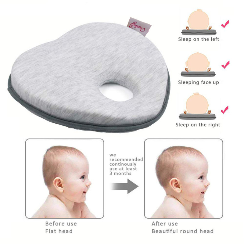 Newborn 3 Months Baby Head Shaping Pillow Cushion for Flat Head Syndrome Prevention Prevent Plagiocephaly Grey